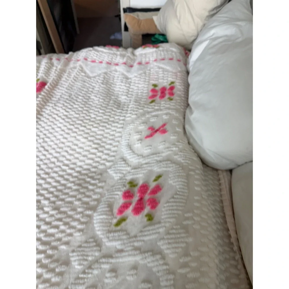 Vintage Pink Floral Chenille Bedspread